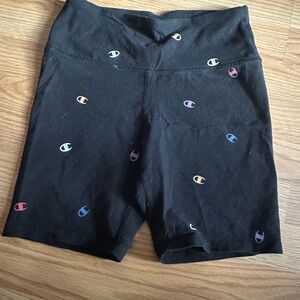 Champion Women's Black Bike Shorts with Multicolor Logos